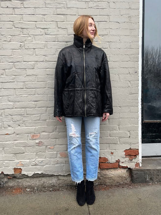 drawstring. LEATHER. zip.