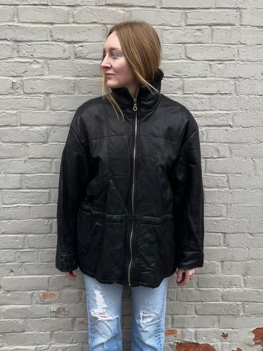 drawstring. LEATHER. zip.